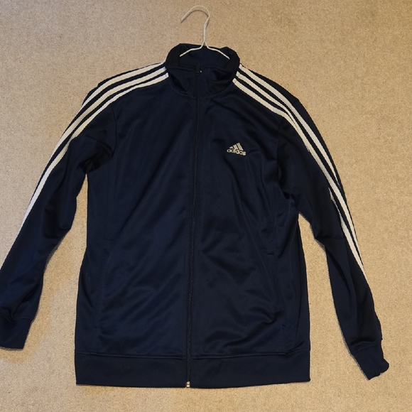 Adidas Men's Medium Dark Navy Zip Up Track Jacket with White Stripes - Picture 1 of 3